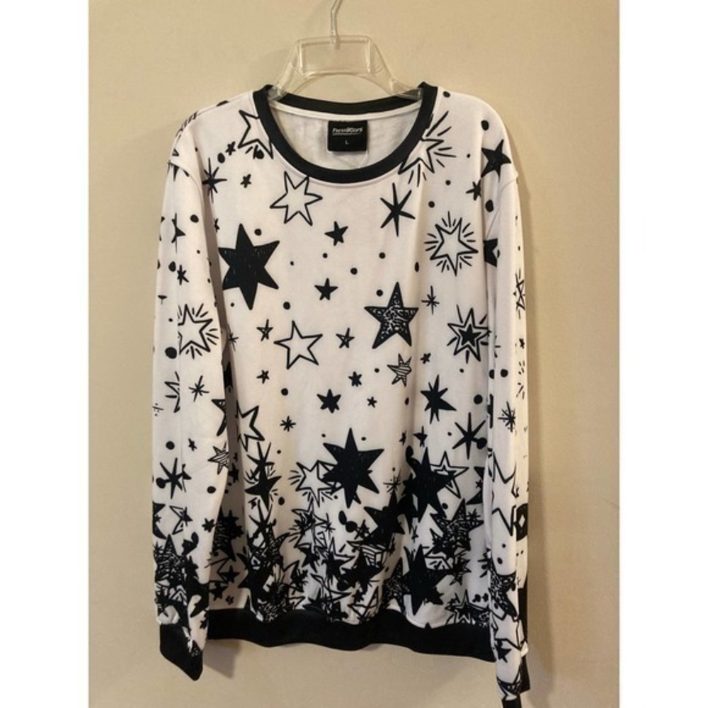 Men’s Fresh Hoods Sweatshirt NWT‎ graphic Print Stars Black White Size L